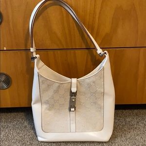 Gucci small cream leather and canvas hobo vintage!